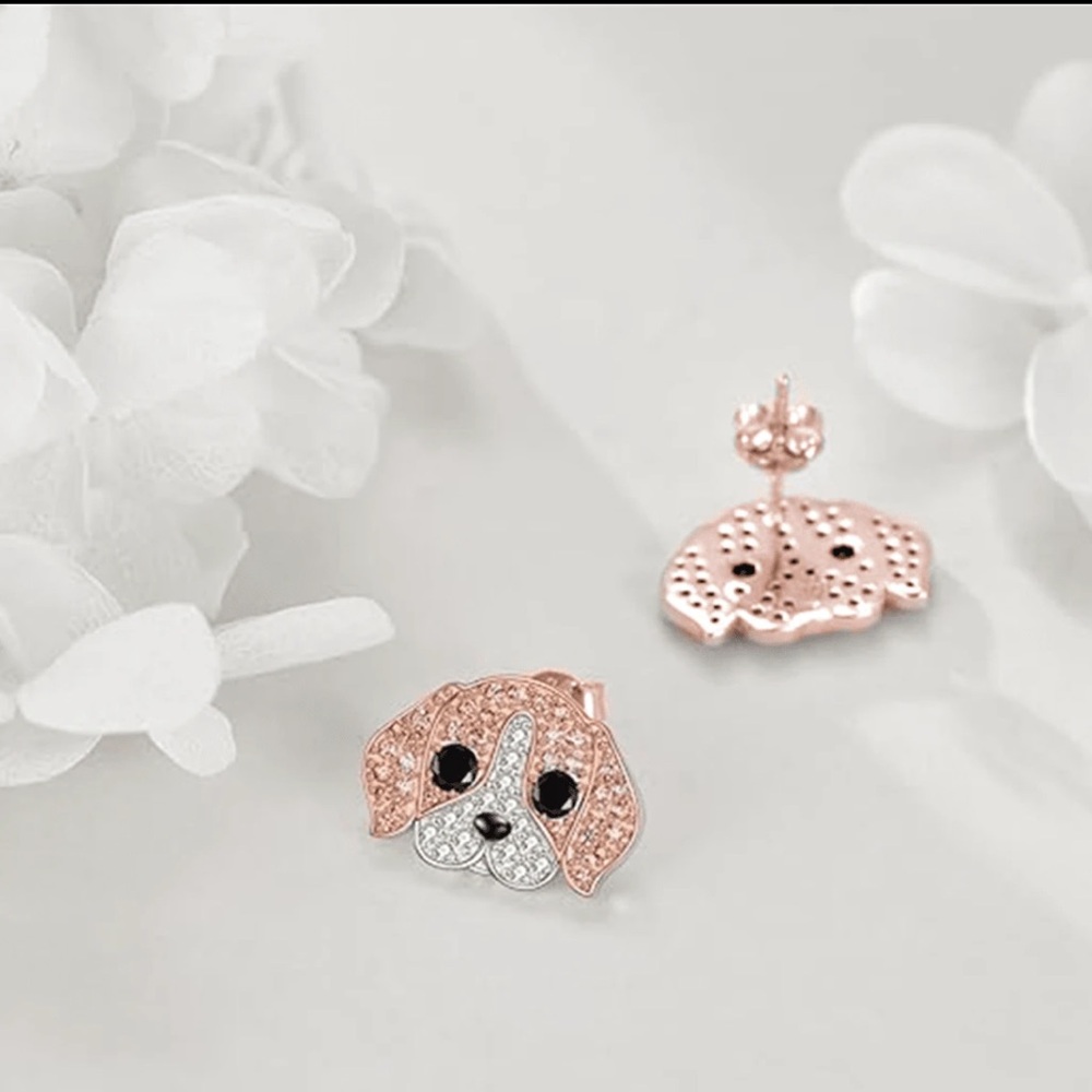 Beagle Earrings, Beagle Rhinestone Earrings, Dog Earrings - Picture 3 of 10